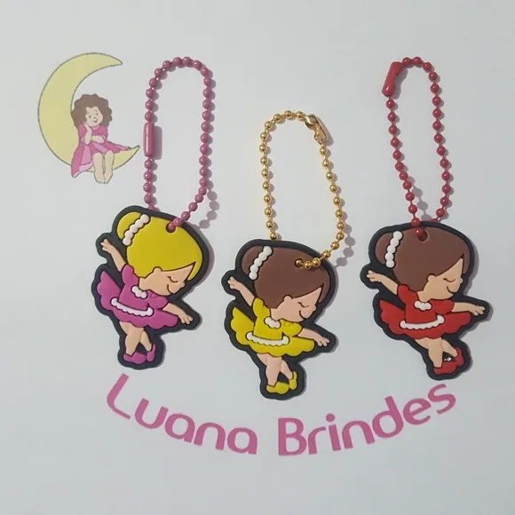 Chaveiro Bailarinas C/corrente de Bolinha - Pct C/5 Unds