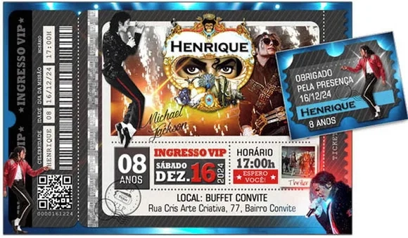 Convite Digital C/tag Ingresso Michael Jackson