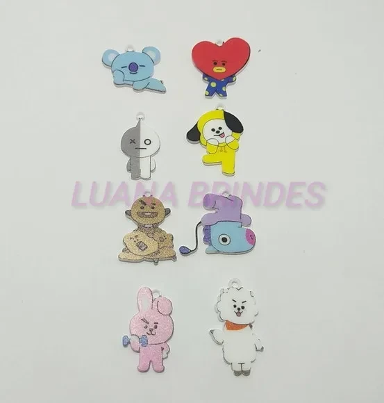 Pingentes Mascote Bts em Acrílico U.v - Pct C/8 Unidades