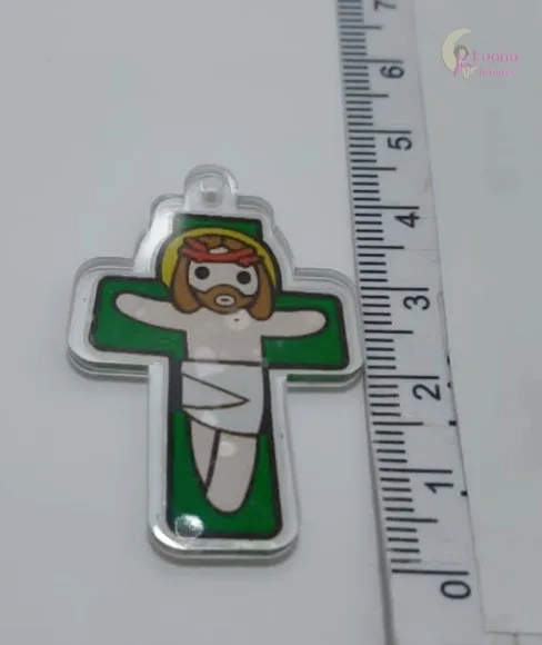 Kit Terço Anjinho e Crucifixo Verde de acrílico-pct c/2 kits