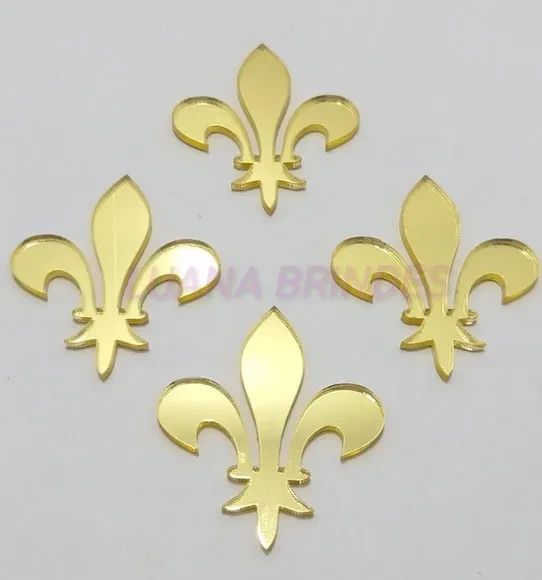 Aplique Flor de Lis Acrílico Espelhado Dourado- 3,5cm - 6 un