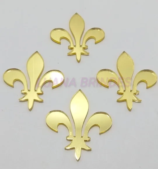 Aplique Flor de Lis Acrílico Espelhado Dourado- 3,5cm - 6 un