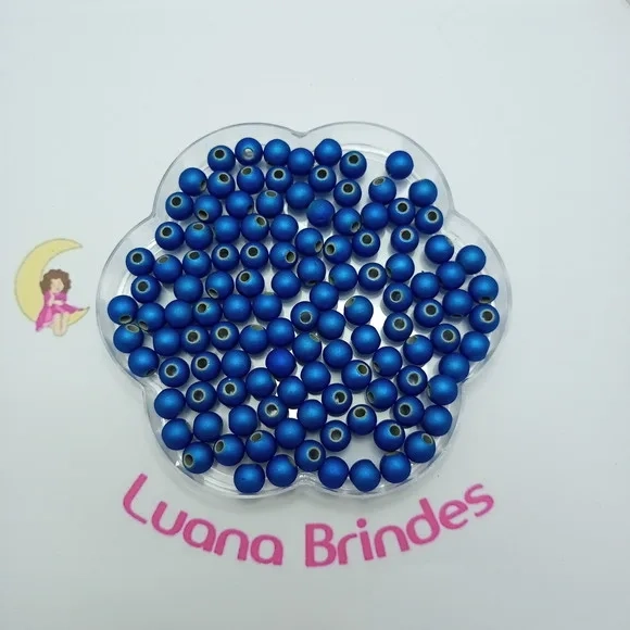 Bolinha Emborrachada Azul Royal Metalizada 8mm Pct 100 Unids