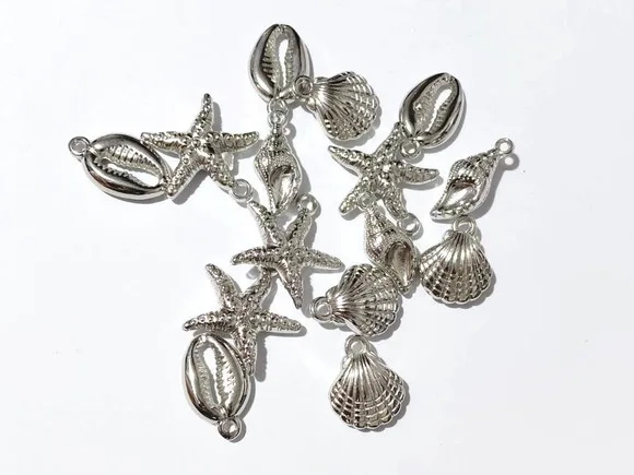 Pingente Fundo do Mar Abs 3cm Prata Pacote com 15 Unidades