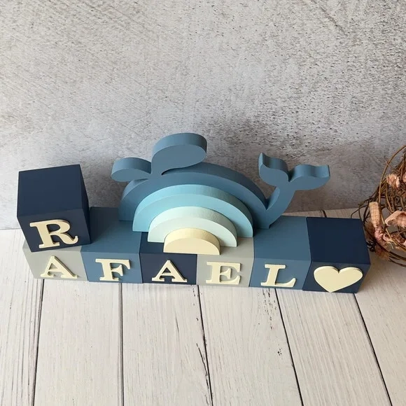Baleia + Cubos 6x6cm Decoração Bebê Fundo do Mar