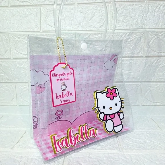 Sacola Pvc Transparente - Hello Kitty Rosa