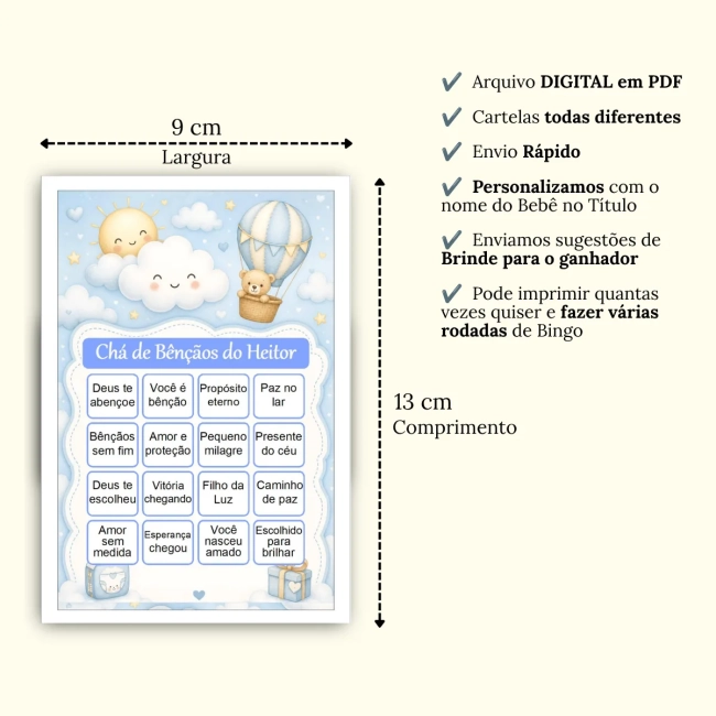 Bingo Chá de Bênçãos Menino Pdf Para Imprimir