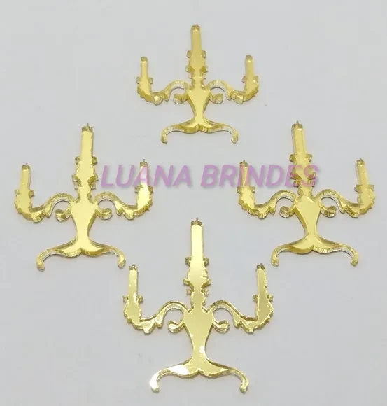 Aplique Castiçal em Acrílico Espelhado Dourado - 3,5cm