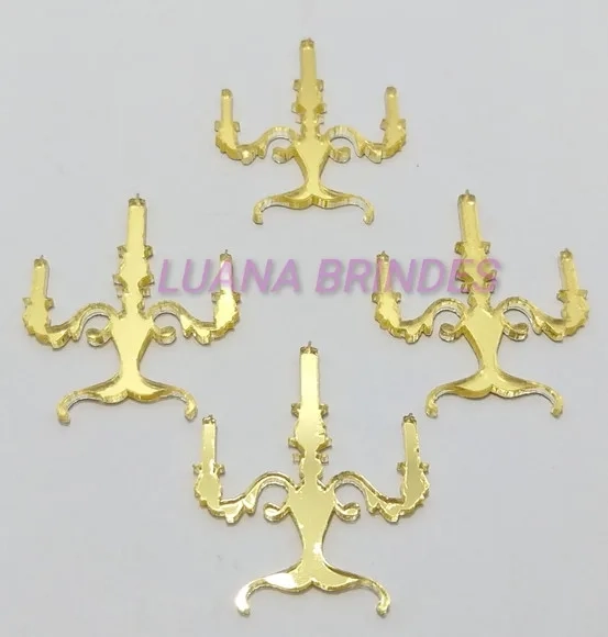 Aplique Castiçal em Acrílico Espelhado Dourado - 3,5cm