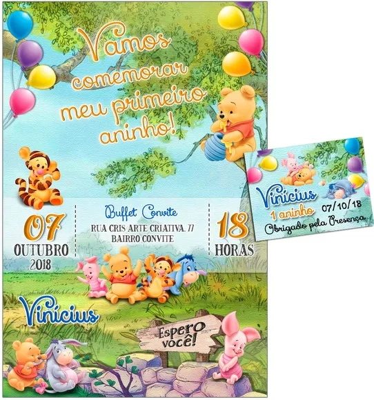 CONVITE DIGITAL C/TAG Ursinho Pooh Baby