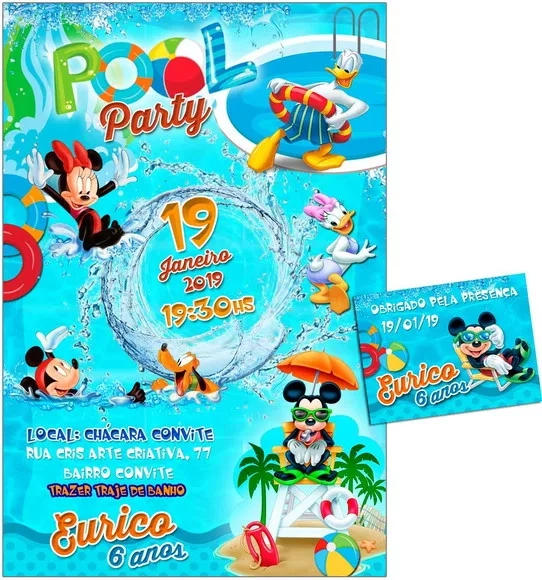 CONVITE DIGITAL C/TAG Pool Party Mickey