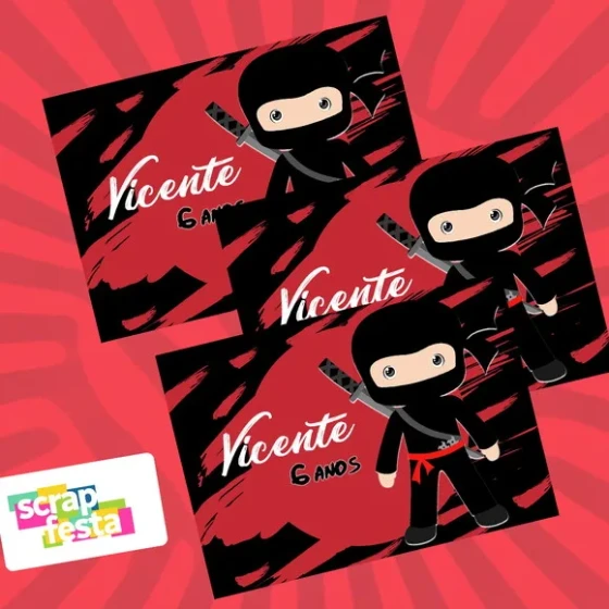 Adesivo Personalizado Retangular 10x7 Festa Ninja Luta
