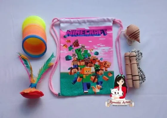 Mochila Boa Infância Tema Minecraft Rosa