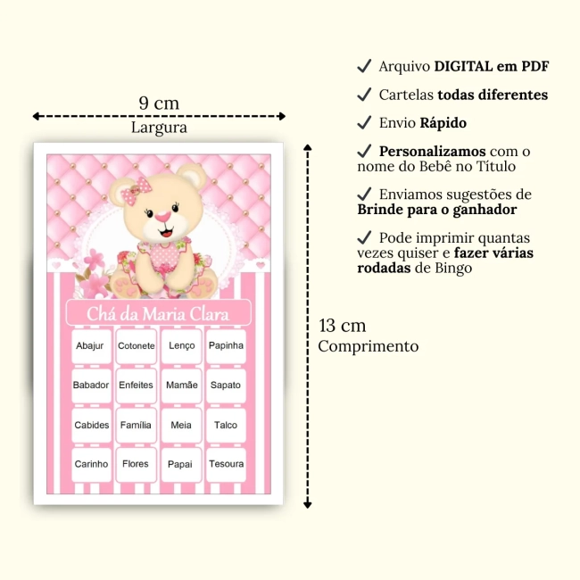 Bingo Chá de Bebê Menina Pdf Para Imprimir