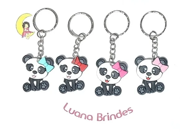 Chaveiro Ursinha Panda Emborrachado 3,5cm Pacote C/8 Unidade
