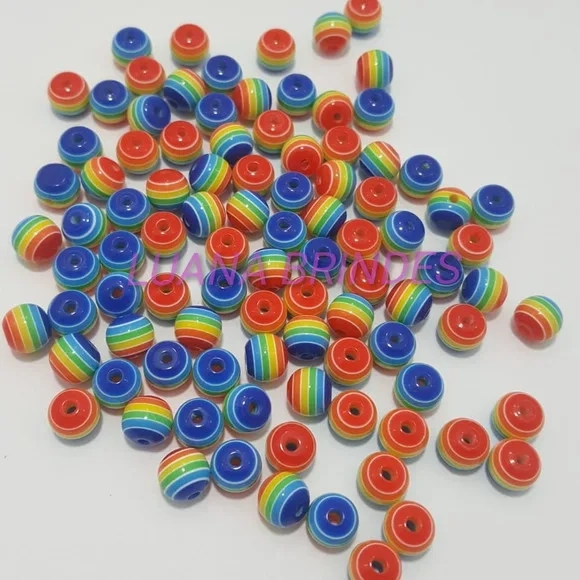 Bolinha Acrilica Arco Íris - 8mm - Pct C/100 Unidades