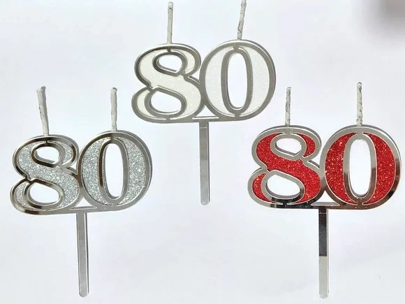Velas 80 Anos Prata Acrílico Pavio Magico 1 Peça