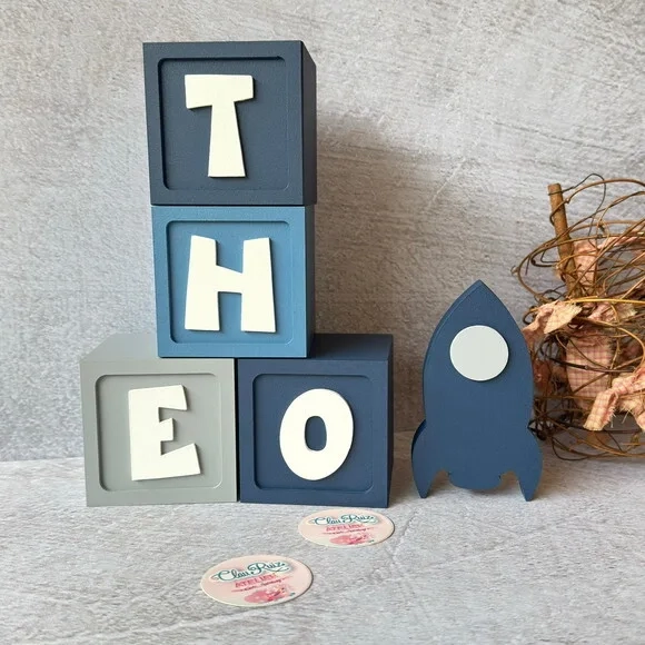 Astronauta Cubos Personalizados 8x8cm Foguete Decoração Bebê