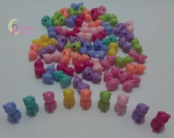 Miçanga Gatinho Colorido Passante 1,5cm Pct 50 Unidades