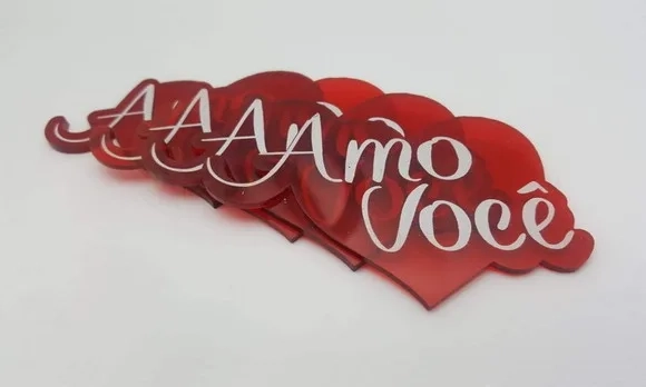 Aplique "Amo Você" em Acrílico Vermelho