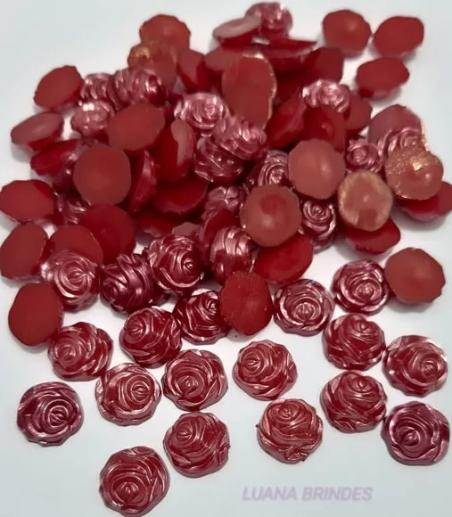Meia Pérola Flor Vinho - 12mm - pct c/ 100 unidades