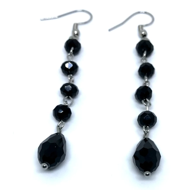 Brinco em Aço Inoxidável com Cristal Flat e Gota de Cristal Negro Facetado