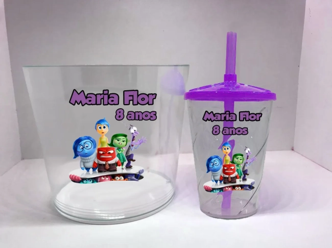 Kit Balde de Pipoca acrilico + Copo twister Personalizado Divertidamente