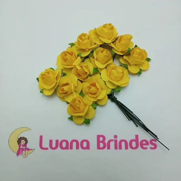 Buquês Flores de Papel Amarelo 2 Unidades 12 Flores Cada