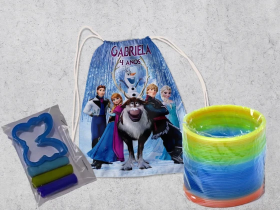 Kit Mochilinha + Mini Massinha de modelar e Mola Maluca Frozen