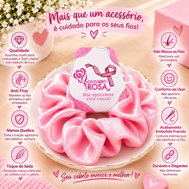 Xuxinha de Cetim Outubro Rosa Brinde Conscientização
