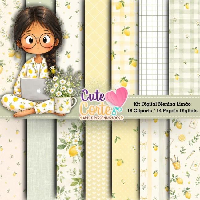 Kit Digital - Meninas Limão (14 Papéis Digitais + 18 Cliparts)