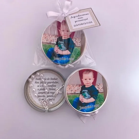Lembrancinha 1 Ano Foto com Mini Terço