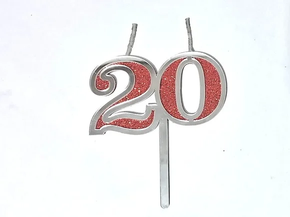 Velas 20 Anos Prata Acrílico Pavio Magico - 1 Peça