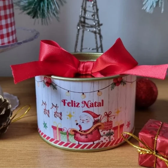 Lembrancinha de Natalina tubolata 5x7 Tampa Metalizada Dourada