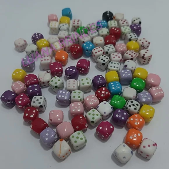 Dadinho Colorido Acrílico C/furo Passante 9mm Pct C/100 un