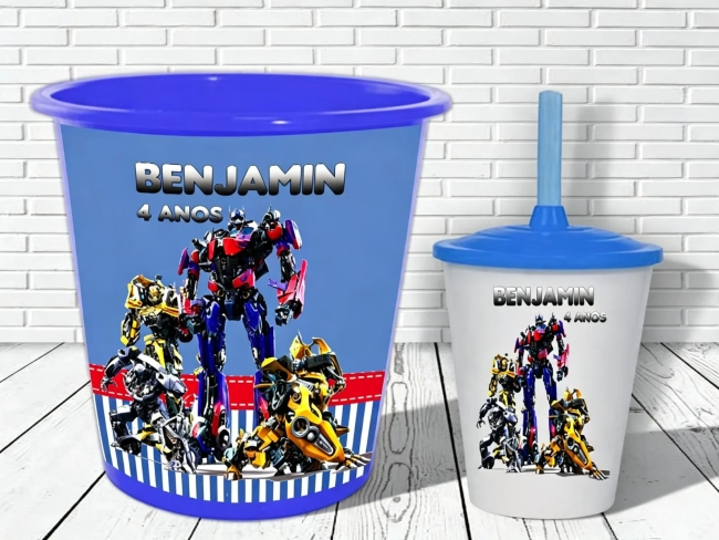 Kit Balde e Copo Twister personalizado Transformes