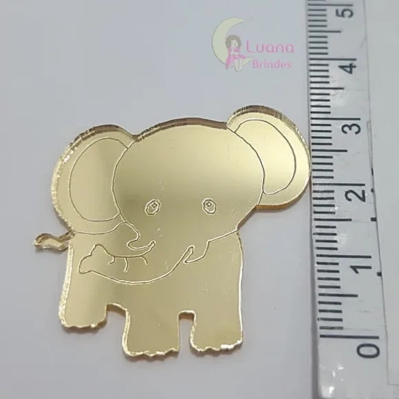 Aplique Elefante Acrílico Espelhado Dourado -pct c/7 un