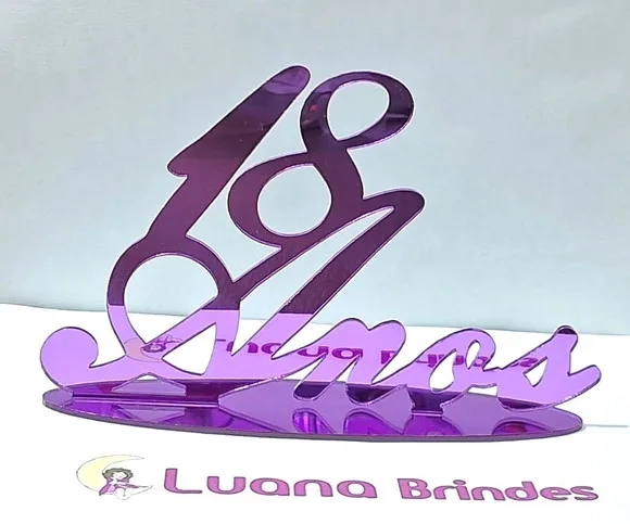 Topo de Bolo 18 Anos Acrílico Espelhado Roxo - 1 Peça