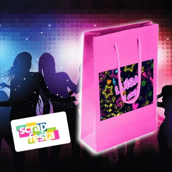 Sacolinha Papel Personalizada Festa Aniversário Balada Neon