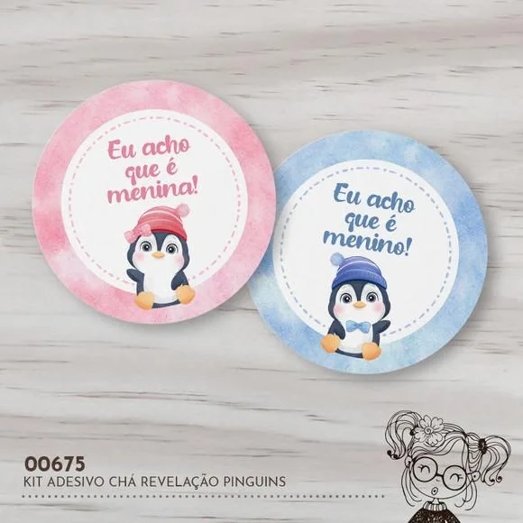Kit Adesivos Redondos Chá Revelação Pinguins - 00675