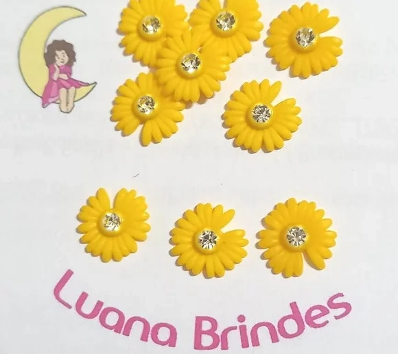 Aplique Flor com Strass em Plástico 14 mm - Pcts 40 Unidades