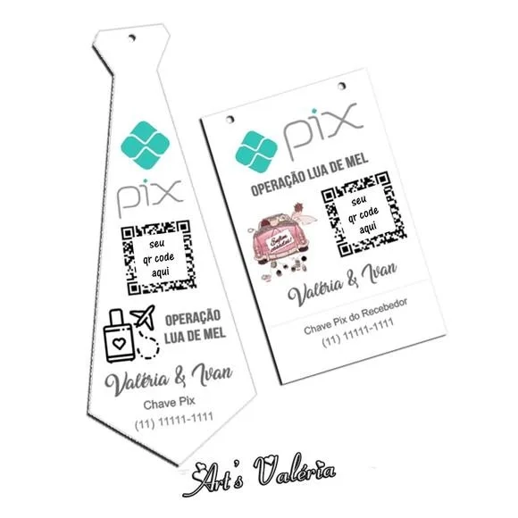 Kit Gravata e Plaquinha Pix QR Code Operação Lua de Mel