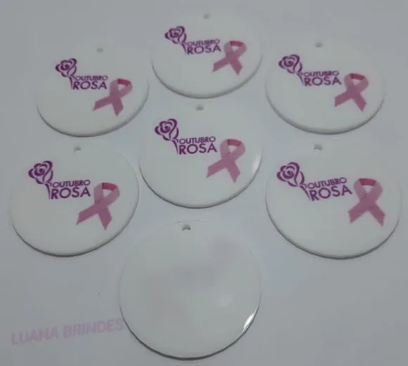 Pingente Outubro Rosa de Acrílico U.V. - pct com 5 unid