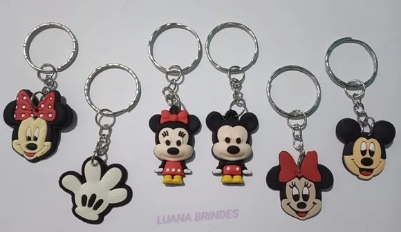 Chaveiros Mickey e Minnie Variados de Borracha -pct c/6 unid