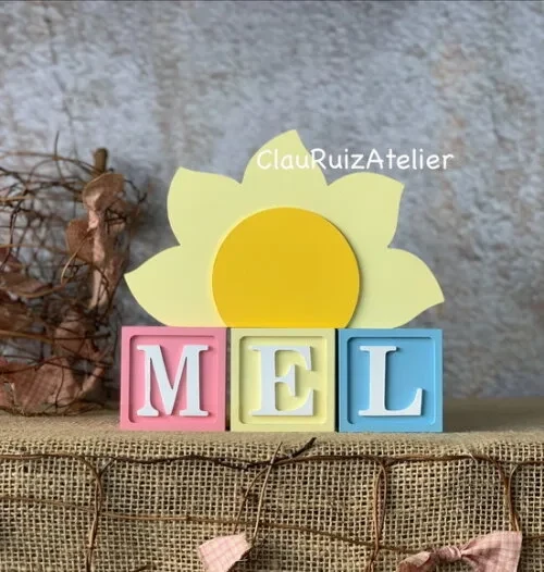 Cubos Decorativos Personalizados MDF Quarto de Bebê + Sol