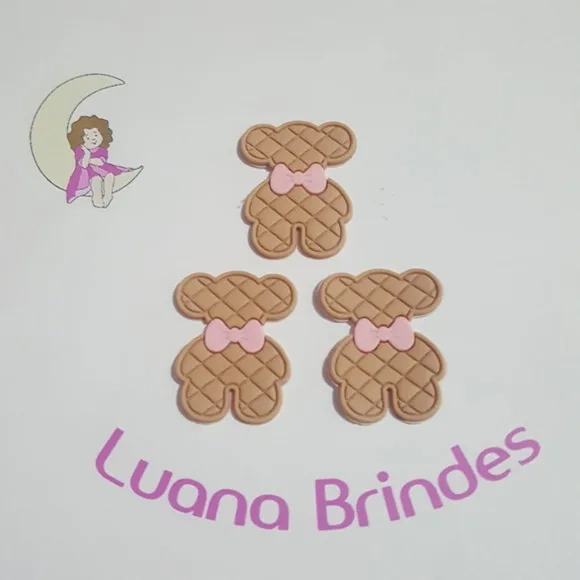 Aplique Ursinho Biscoito de Borracha Marrom Pct 7 unidades