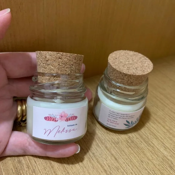 Lembrança Batizado Vela Aromática Potinho Vidro Tampa Rolha