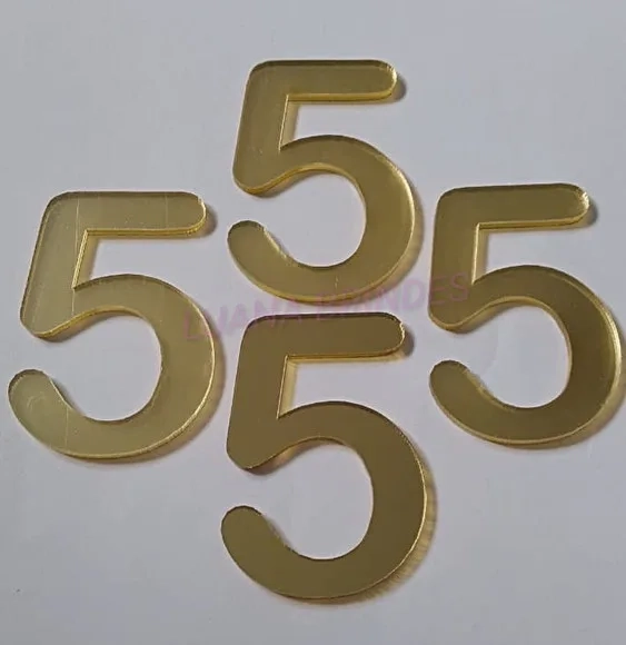 Aplique Número 5 Acrílico Espelhado Dourado 5cm Pct 4 Und