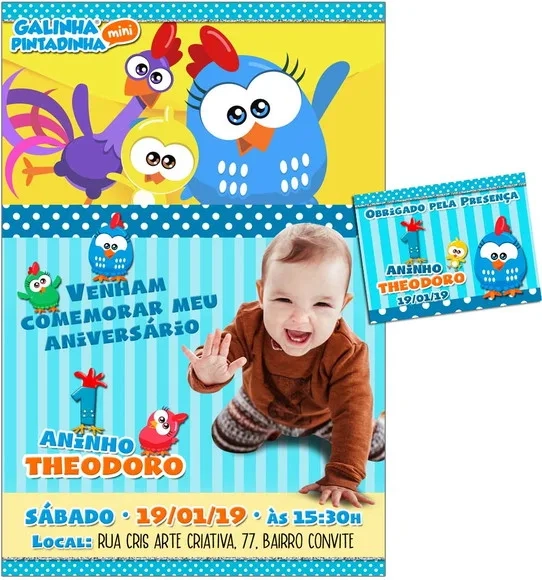 CONVITE DIGITAL C/TAG Galinha Pintadinha Mini Menino