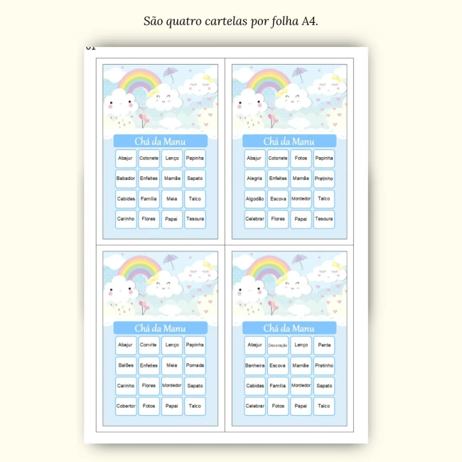 Bingo Chá de Bebê Menina Pdf Para Imprimir